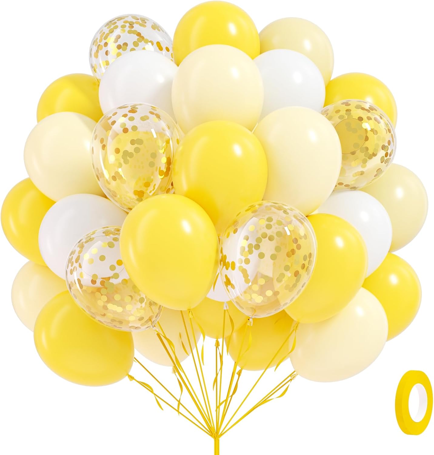 60pcs Yellow and White Balloons 12inch with Pastel Yellow White Gold Confetti Balloons for Bee Lemon Wedding Baby Shower Birthday Party Decorations