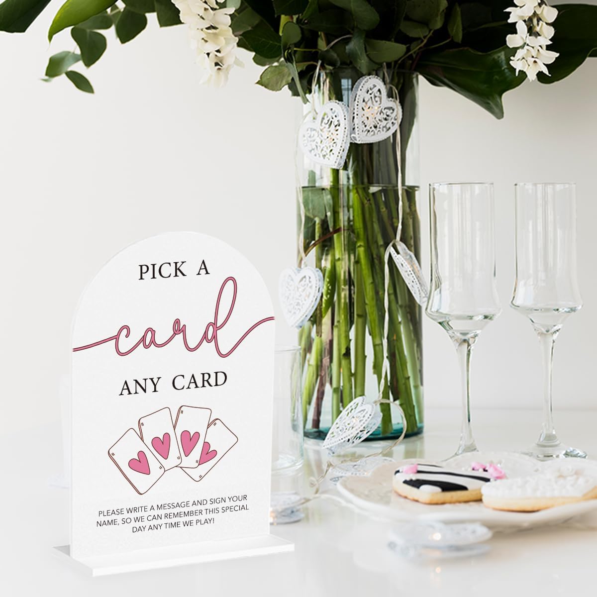 Wedding Playing Cards Guest Book Sign Acrylic Arch Wedding Bridal Shower Baby Shower Welcome Table Signs for Ceremony and Reception Decor 7 x 5 Inches