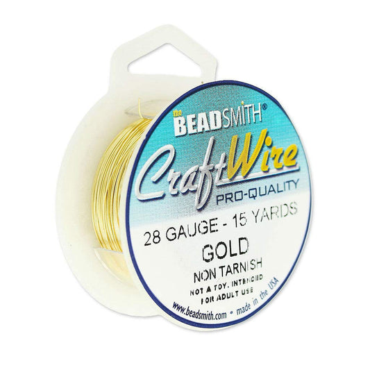 The Beadsmith Wire Elements Craft Wire – Tarnish Resistant, Soft Temper, Round, Gold Color – 0.32mm, 28 Gauge, 15 Yard Spool – Jewelry Making, Wire Wrapping, Floral, & Other DIY Crafts