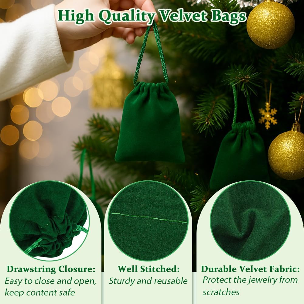 Shintop 10pcs Small velvet bags, 3x4inch Green Jewelry Pouches Drawstring Gift Packaging Cloth Dice Bags for Coins Small Business Party Favor