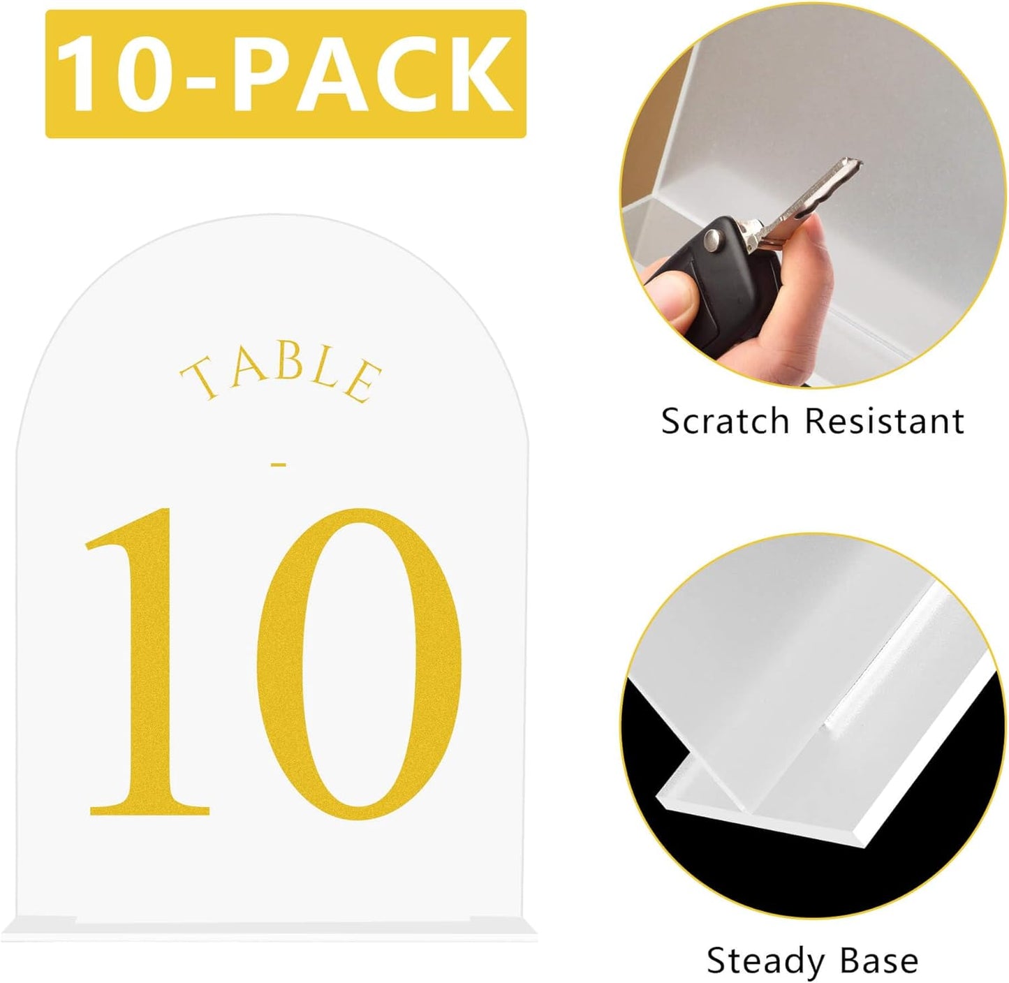 JOYIT Frosted Arch Wedding Table Numbers 1-10 with Stands – 5" X 7" Acrylic Gold Table Number Holders, Perfect for Wedding Receptions, Parties, Anniversaries, and Events