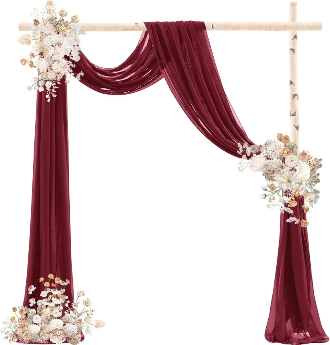 Burgundy Wedding Arch Draping Fabric 2 Panels 29" x 20 FT Red Drapes for Backdrop Sheer Curtains Wedding Drapes for Romantic Bridal Baby Shower Ceremony Birthday Party Fall Outdoor Events
