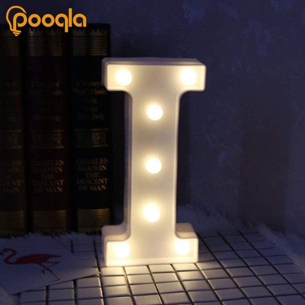 Pooqla LED Marquee Letter Lights Sign, Light Up Alphabet Letter for Home Party Wedding Decoration I