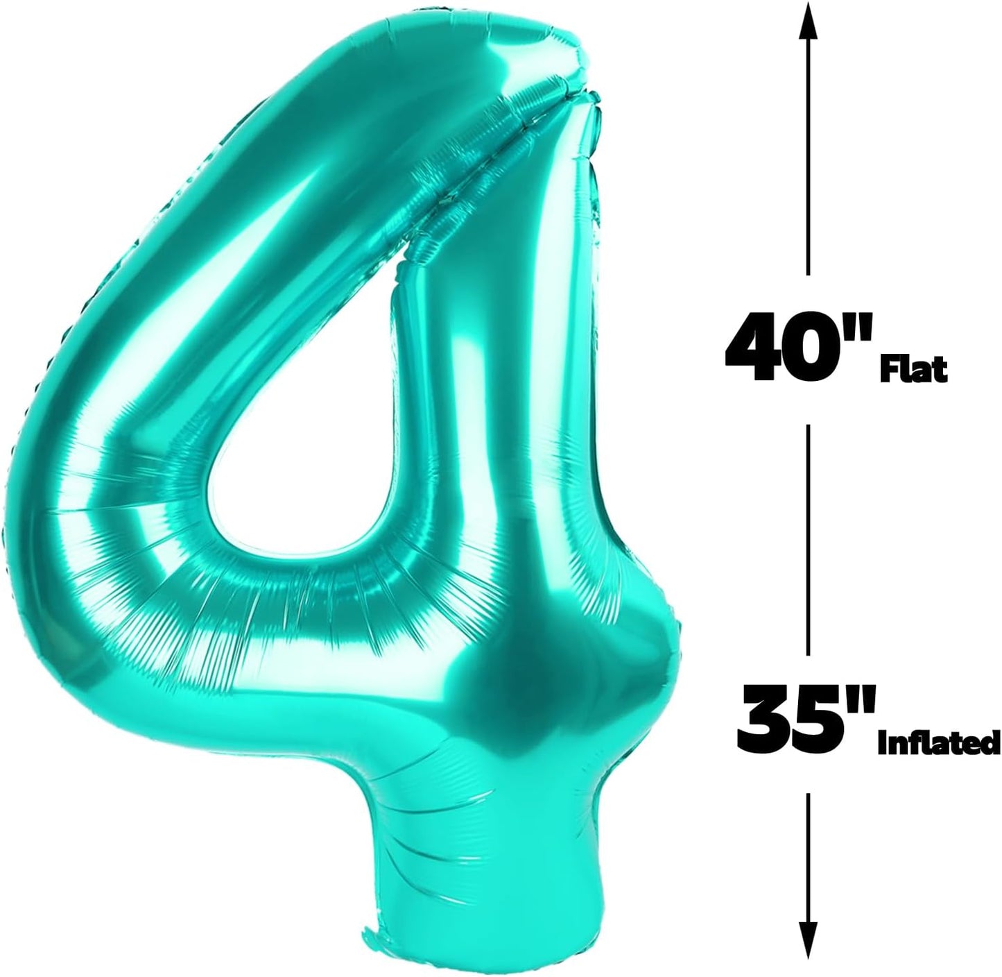 40 Inch Teal Blue Large Number 4 Balloons, Giant Foil Number Four 14 24 34 40 44 Balloons, Teal Blue Mylar Big Balloon for Anniversary Graduation Decorations