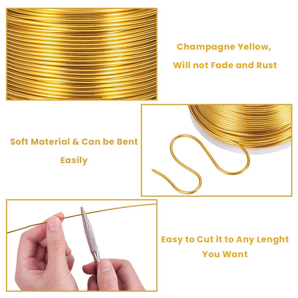 BENECREAT 15 Gauge 220FT Aluminum Wire Anodized Jewelry Craft Making Beading Floral Colored Aluminum Craft Wire - Gold
