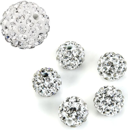 25pcs Adabele Grade A Suncatcher Crystal Rhinestone Pave Loose Beads 12mm Clear White Polymer Clay Disco Ball Spacers Compatible with Shamballa All Craft Jewelry Making DB12-1