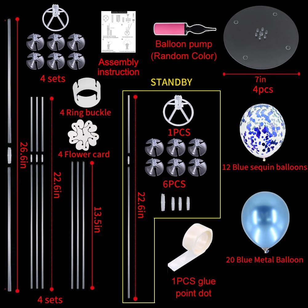 TONIFUL Blue Balloon Stand Centerpiece Table Decoration for Blue Party Decorations,Father's Day,Birthday Decorations,Men's Birthday,Balloon Arch Stand Class of 2025 Graduation (4 set)