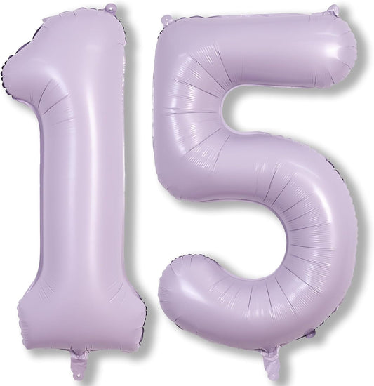 Light Purple 15th Birthday Balloons, 40 Inch Dusty Pastel Purple Mylar Foil Number 15 Balloons for Girls, Lavender Birthday Party Balloons Numbers 1 & 5 for Women 51st Anniversary Decorations Supplies