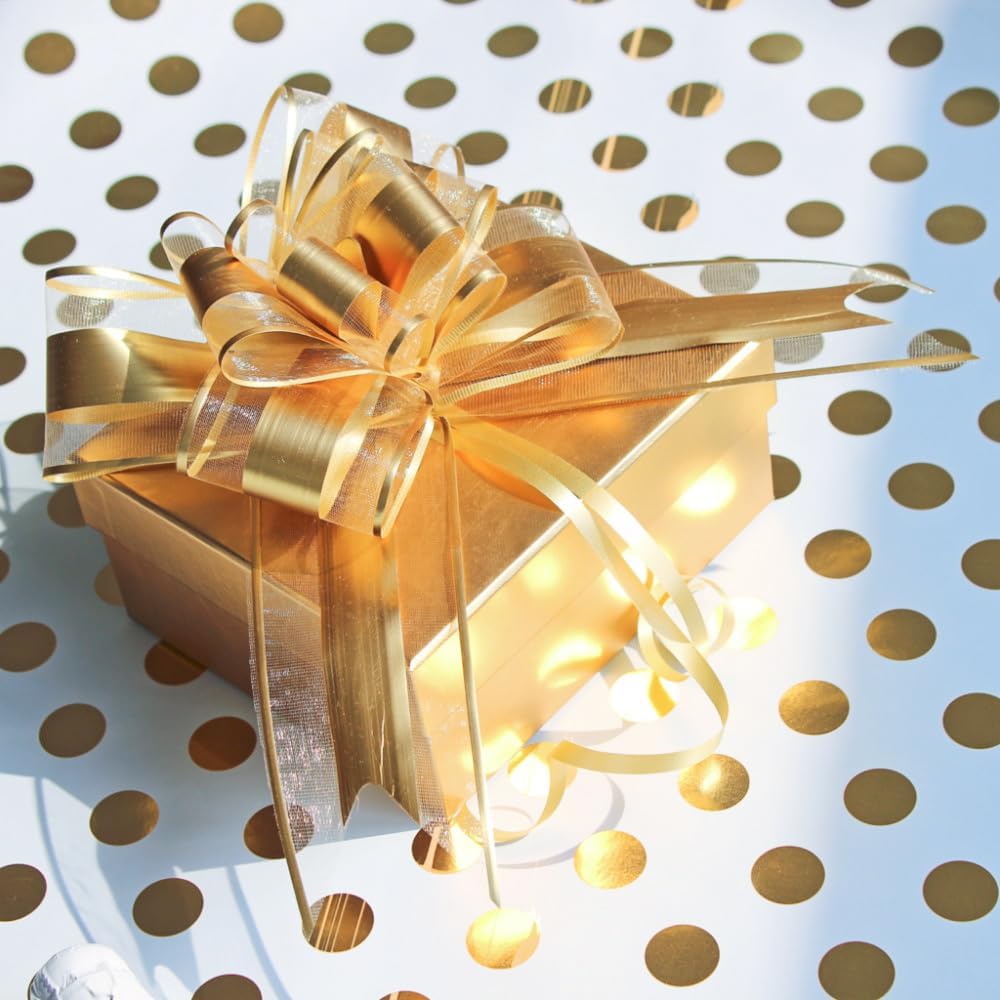 Gold Bows for Gifts, Large Pull Bow for Gift Wrapping, Christmas, New Year, Birthday, Weddings, Baby Showers, Graduations, Valentine's Day(8 inches, 10 PCS)