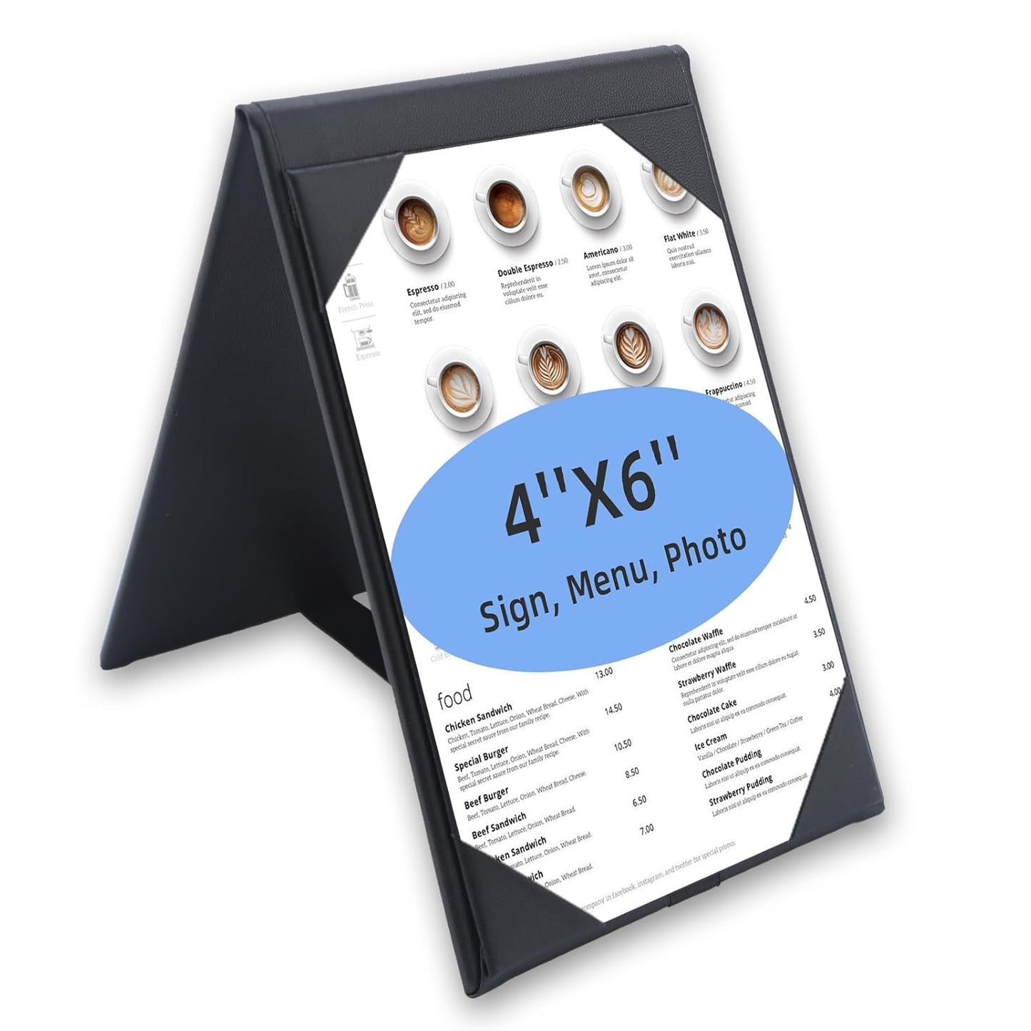 Menu Covers - Set of 10 Double-Sided Table Tent Cards for Restaurant, Dinner Party, and Bar Menus - Includes Bill Holder and Reserved Seating Signs - Easy to Clean and Foldable (1, 4"x6")