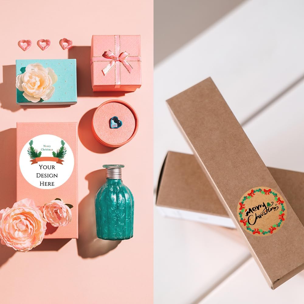 100-1000pcs Custom Stickers Merry Christmas Stickers Personalized Labels Adhesive Xmas Decorative Envelope Seals Stickers for Cards Gift Boxes(Round-9)