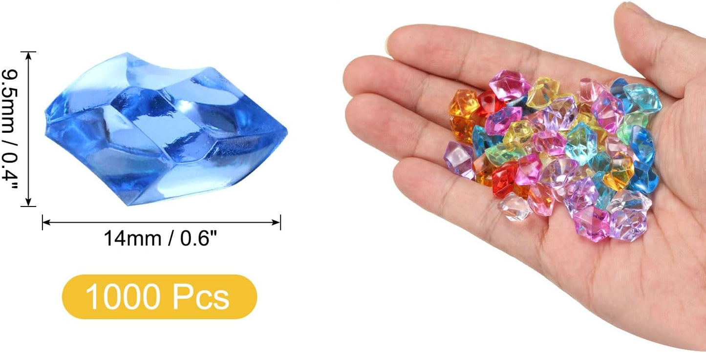 uxcell 1000pcs Fake Ice Rocks, Dazzling Clear Resin Crushed Ice Sparkling Fake Diamonds Gem Stones for Vases Fillers Table Scatter, Theme Party Favors, Blue