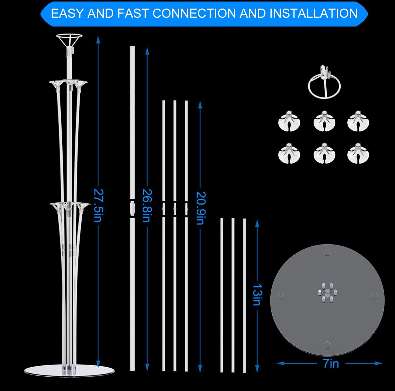 LANGXUN 28" Height Table Balloon Stand Kit for Birthday Party Wedding Decorations, Balloons Arch Kit for Graduation Party and Christmas Balloon Decorations (4 Pack)