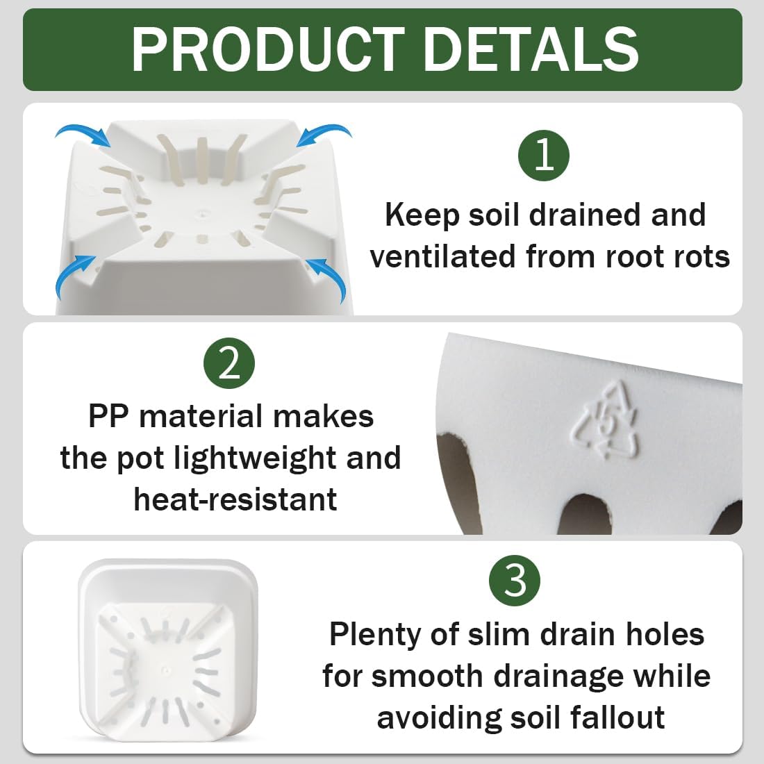 BTPLASTIK 80 Pcs Nursery Pots 4 Inch, Plastic Seed Starting Pot with Drainage Holes, Small Sturdy Seedling pots for Planting, Succulents, Transplanting, Cuttings (White)