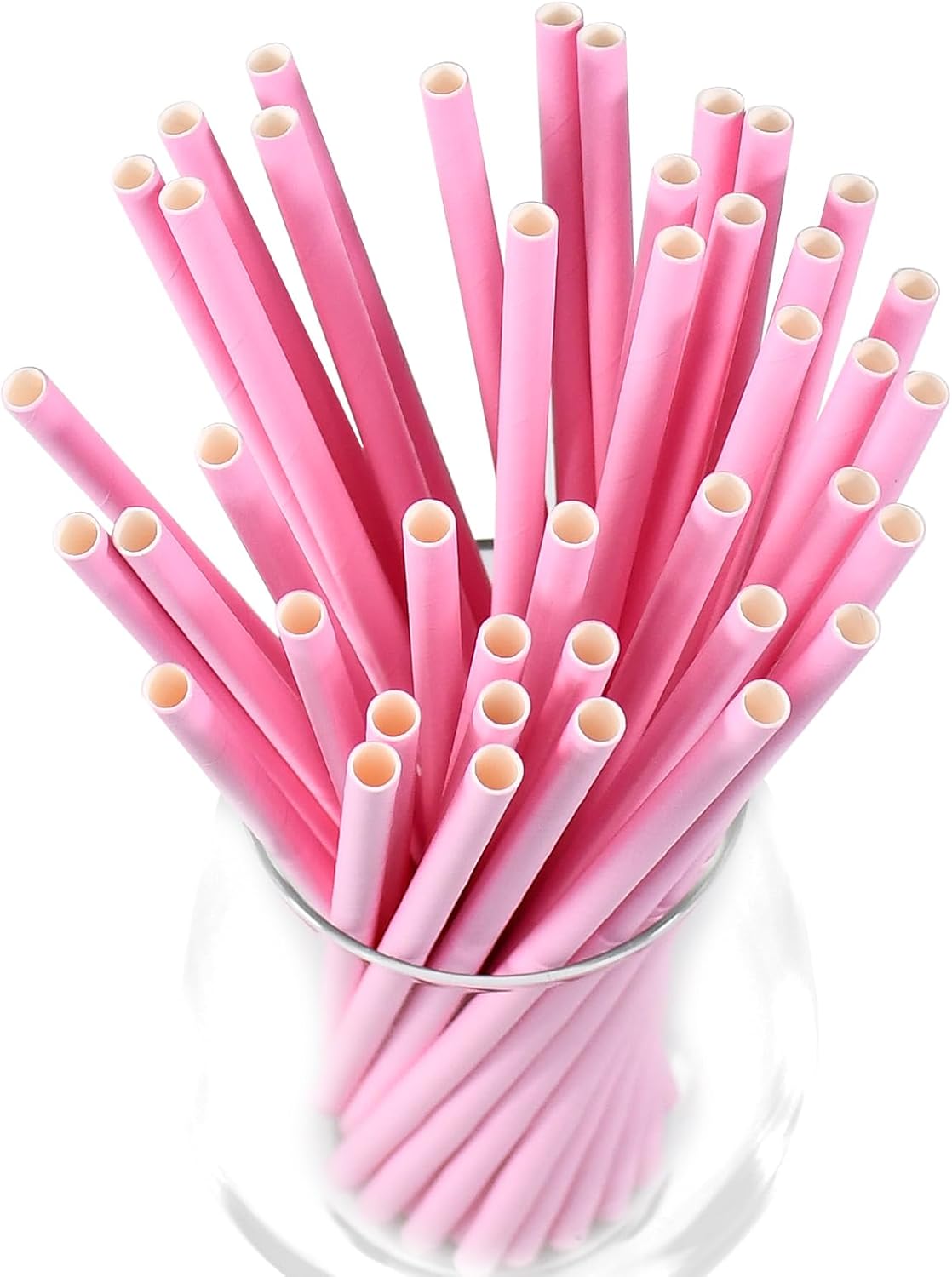 Solid Pink Disposable Paper Drinking Straws 7.75 inch 100 Counts - for Party, Cocktails, Cake Pops, Bars, Restaurants