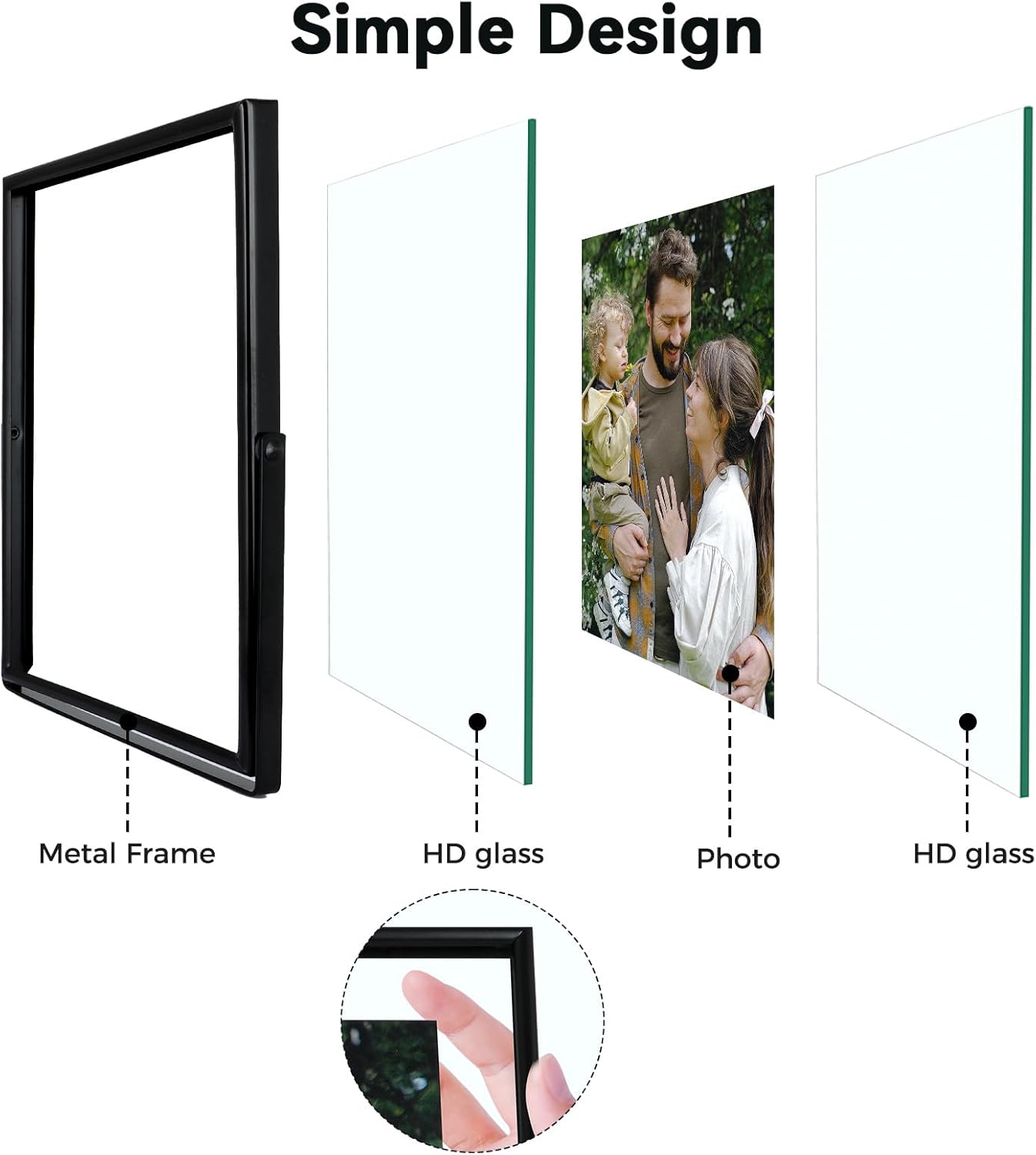 Black Floating Frame, 10"x12", Vertical, For Picture 9x11, 8.5x11, 8x10, 7x9, Tabletop Shelf Photo Frames, Classy Gift For Thanksgiving, Wedding, or Birthday