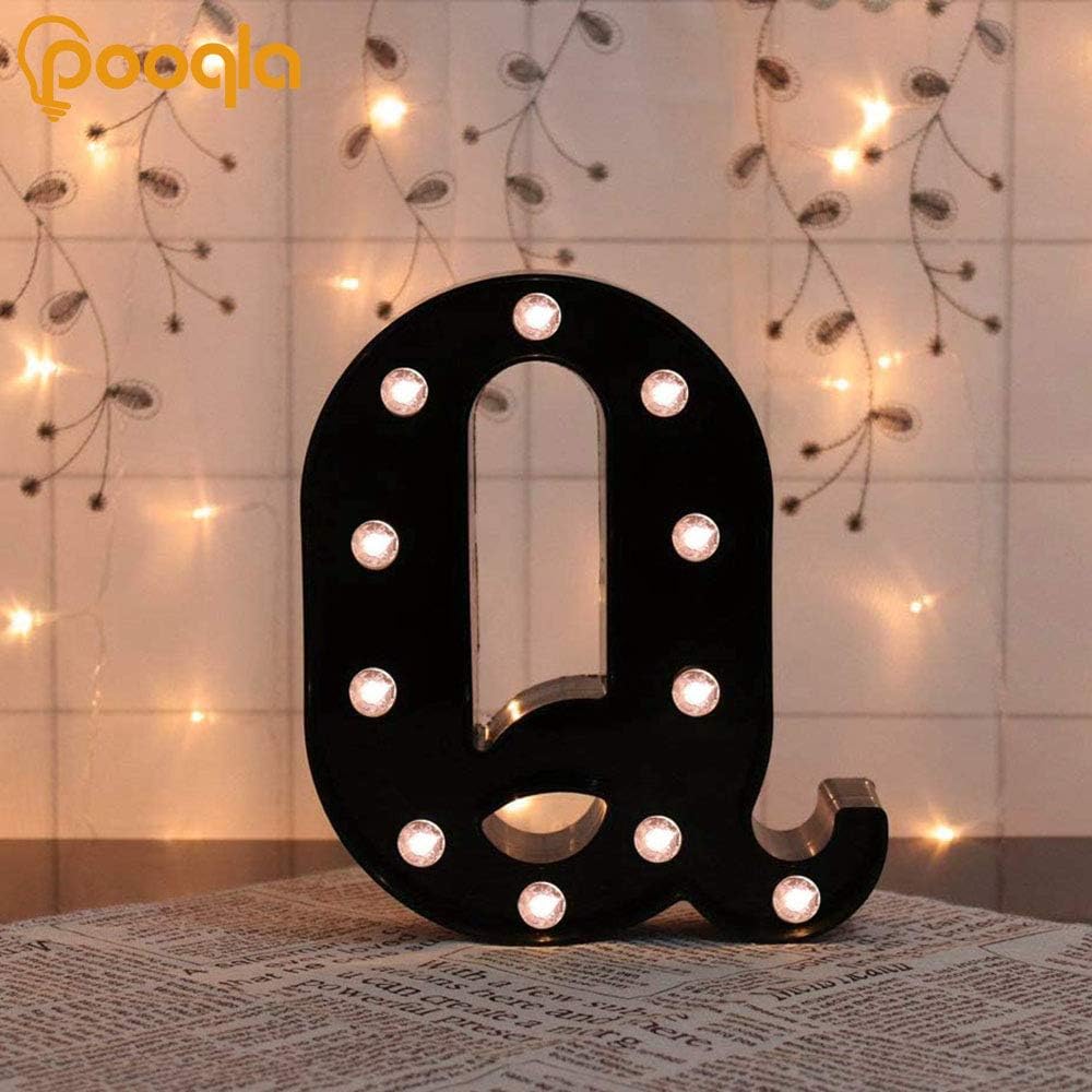 Decorative LED Illuminated Letter Marquee Sign - Alphabet Marquee Letters with Lights For Wedding Birthday Party Christmas Night Light Lamp Home Bar Decoration Q, Black