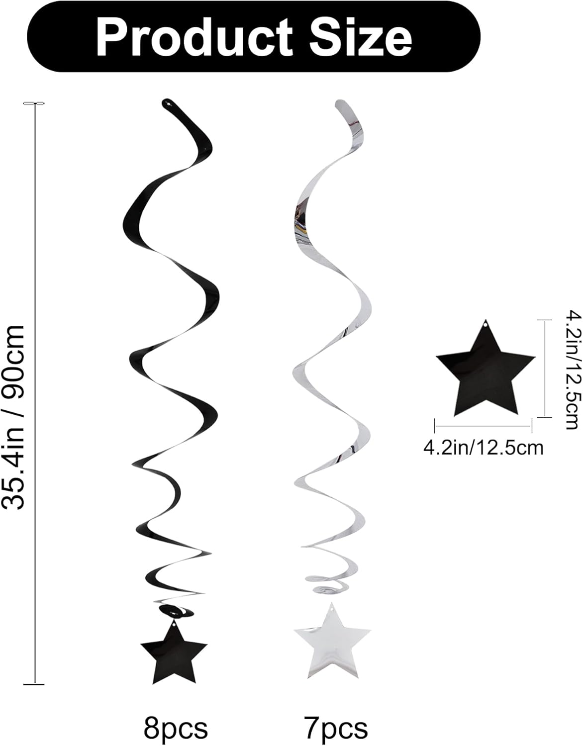 BEISHIDA Black Silver Stars Hanging Swirls Bachelorette Graduation Hanging Ornament Decorations for Birthday Party Supplies Congrats Grade 2025 Graduation Decorations,Pack of 15
