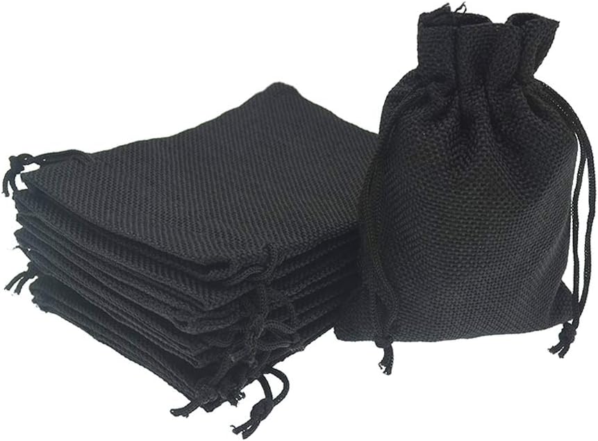 20pcs Burlap Drawstring Gift Bags, 3.9 x 5.5 Black Linen Pouches Candy Jewelry Party Halloween Wedding Favor Bags
