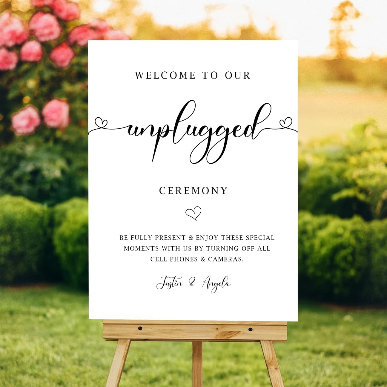 Minimalist Unplugged Wedding Ceremony Sign – Simple Elegant Yard Sign for Outdoor Events – Please Turn Off Cell Phones & Cameras