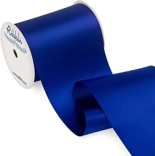 Ribbli Cobalt Blue Satin Ribbon 4 Inch Wide Dark Blue Ribbon for Wedding Chair Sash Grand Opening Ceremony Big Bows Gift Wrapping Floral Crafts Cake Decor-Double Faced Satin Continuous 10 Yards