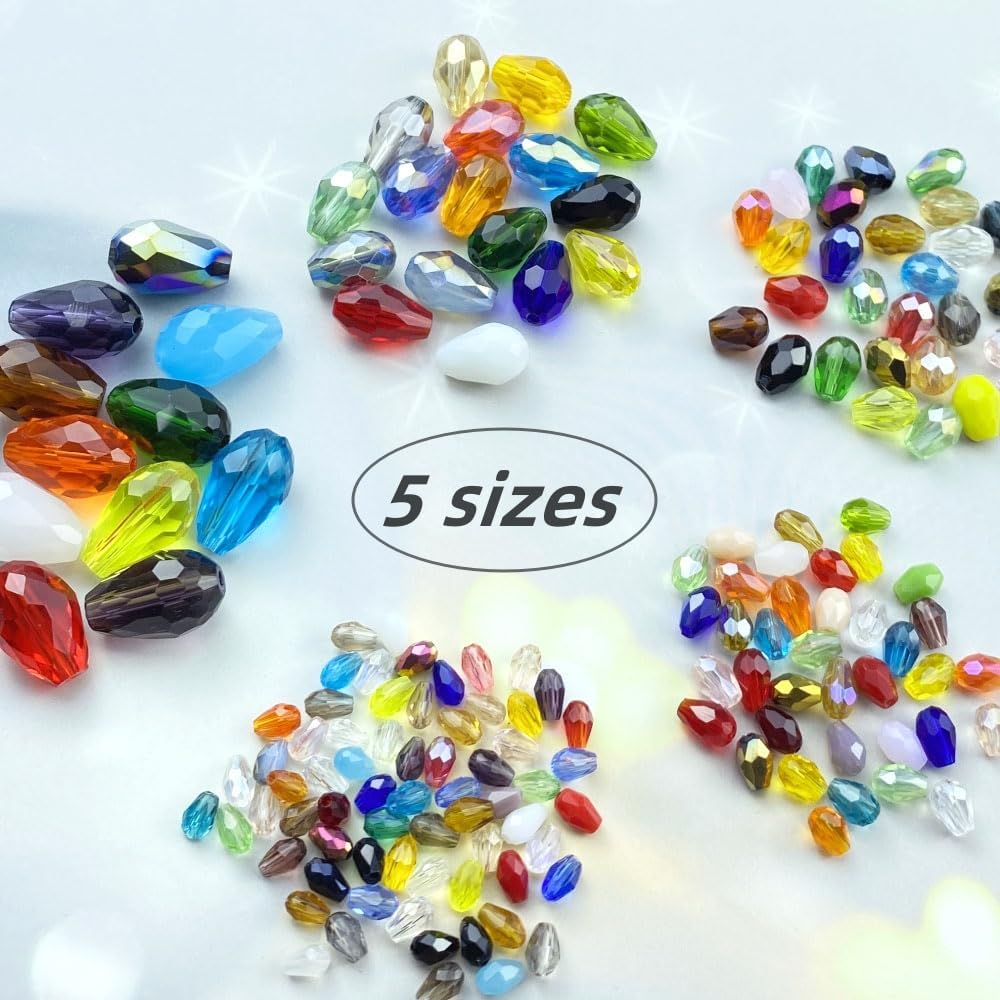 110pcs 6x8mm Teardrop Crystal Glass Beads Vertical Hole Faceted Loose Spacer Beads for DIY Craft Jewelry Making Necklace Bracelet Earring Wind Chimes(Black Series)