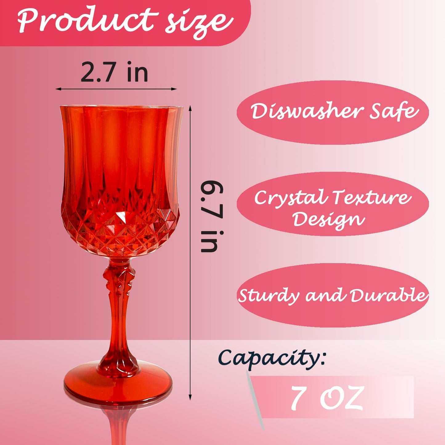 Plastic Wine Glasses，Plastic Goblets Vintage Style Cordial Drinking Glasses for Wedding Reception, Christmas Grand Event Party Supplies (24, Red)