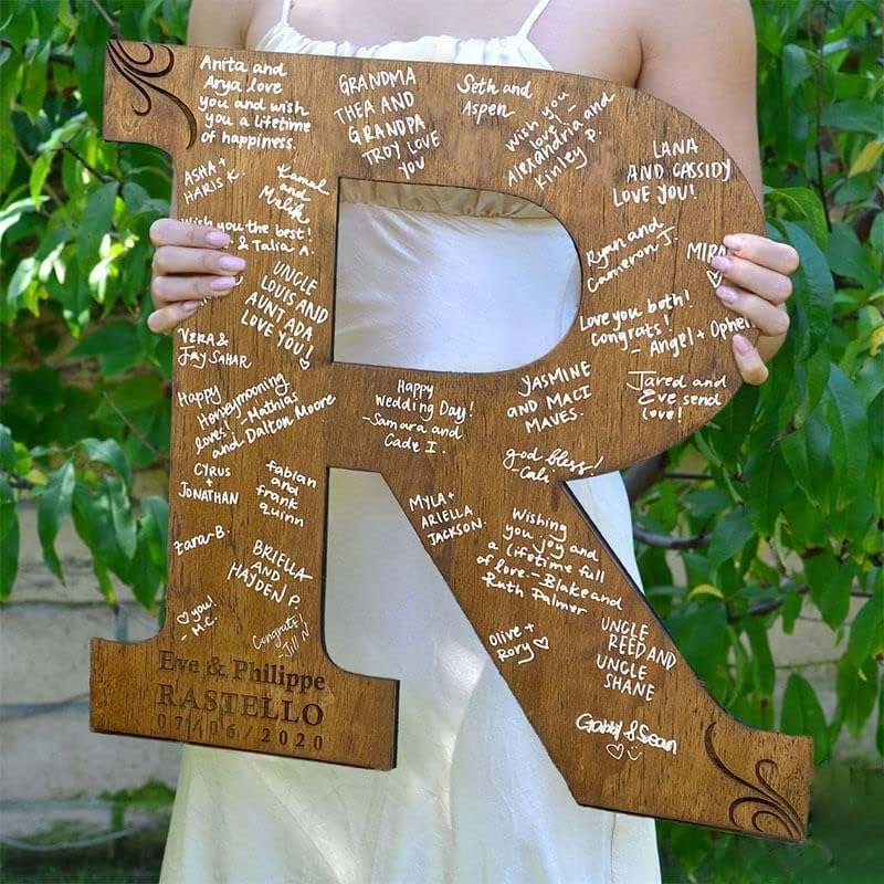 Personalized Wedding Guest Book Sign Custom Letter Name Date Rustic Wedding Guest Book Alternative Unique Guest Book for Wedding Anniversary Decor (Style 6)