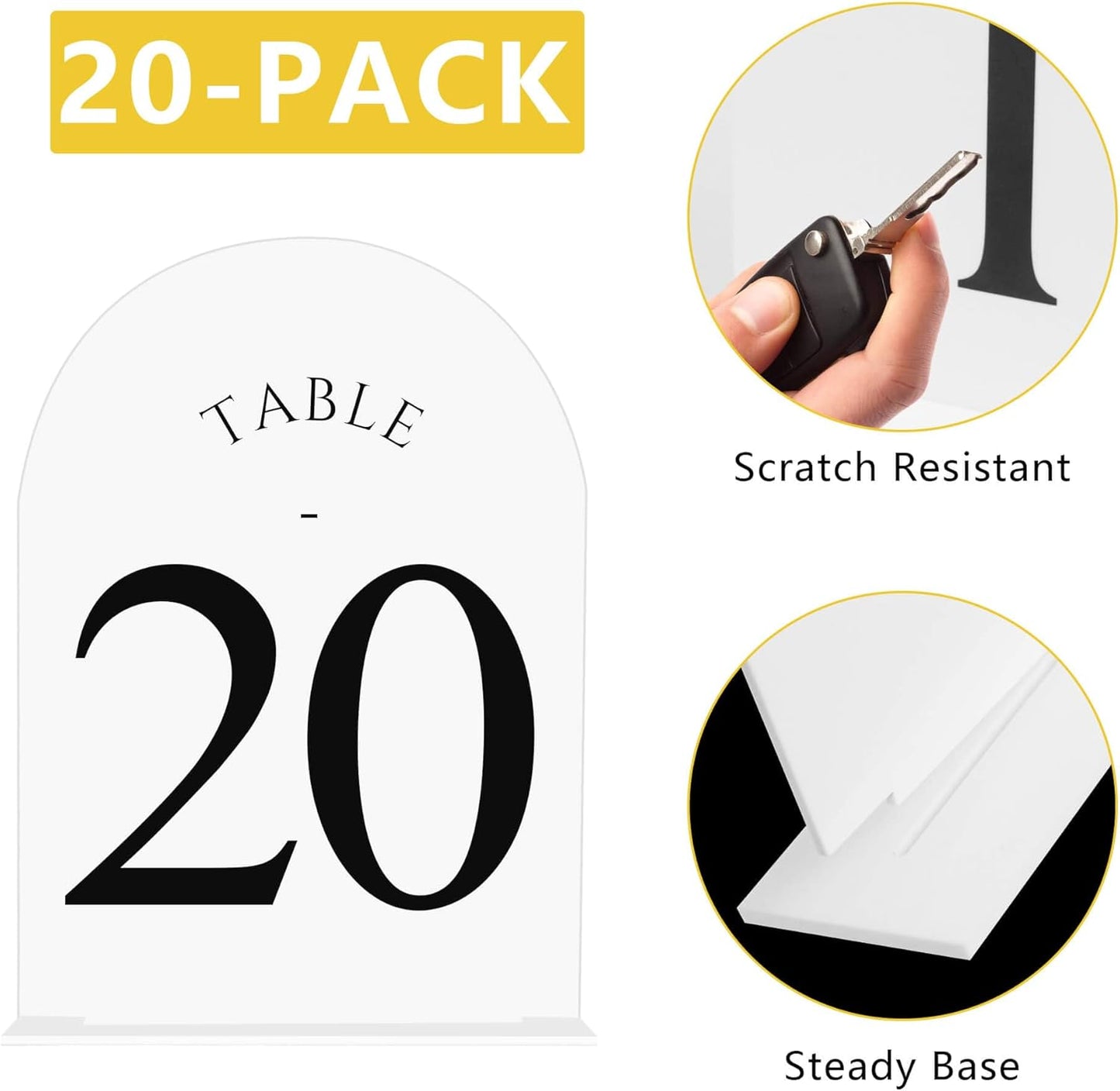 JOYIT Arch Wedding Table Numbers 1-20 with Stands – Double-Sided Printed 5" X 7" Acrylic Signs with White Background and Black Text, Perfect for Wedding Receptions, Parties, Anniversaries, and Events