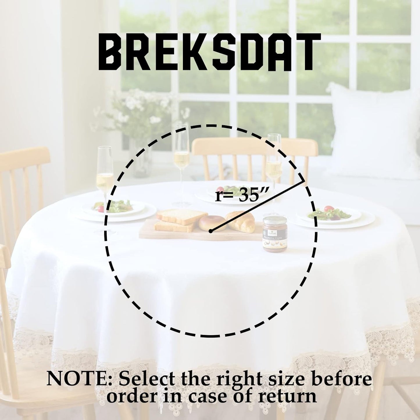 Beige lace Premium Round Farmhouse Tablecloth Waterproof OilProof SpillProof AntiShrink Soft Wrinkle Resistant Decorative Fabric Table Cover Kitchen Dinning Party Wedding Banquet