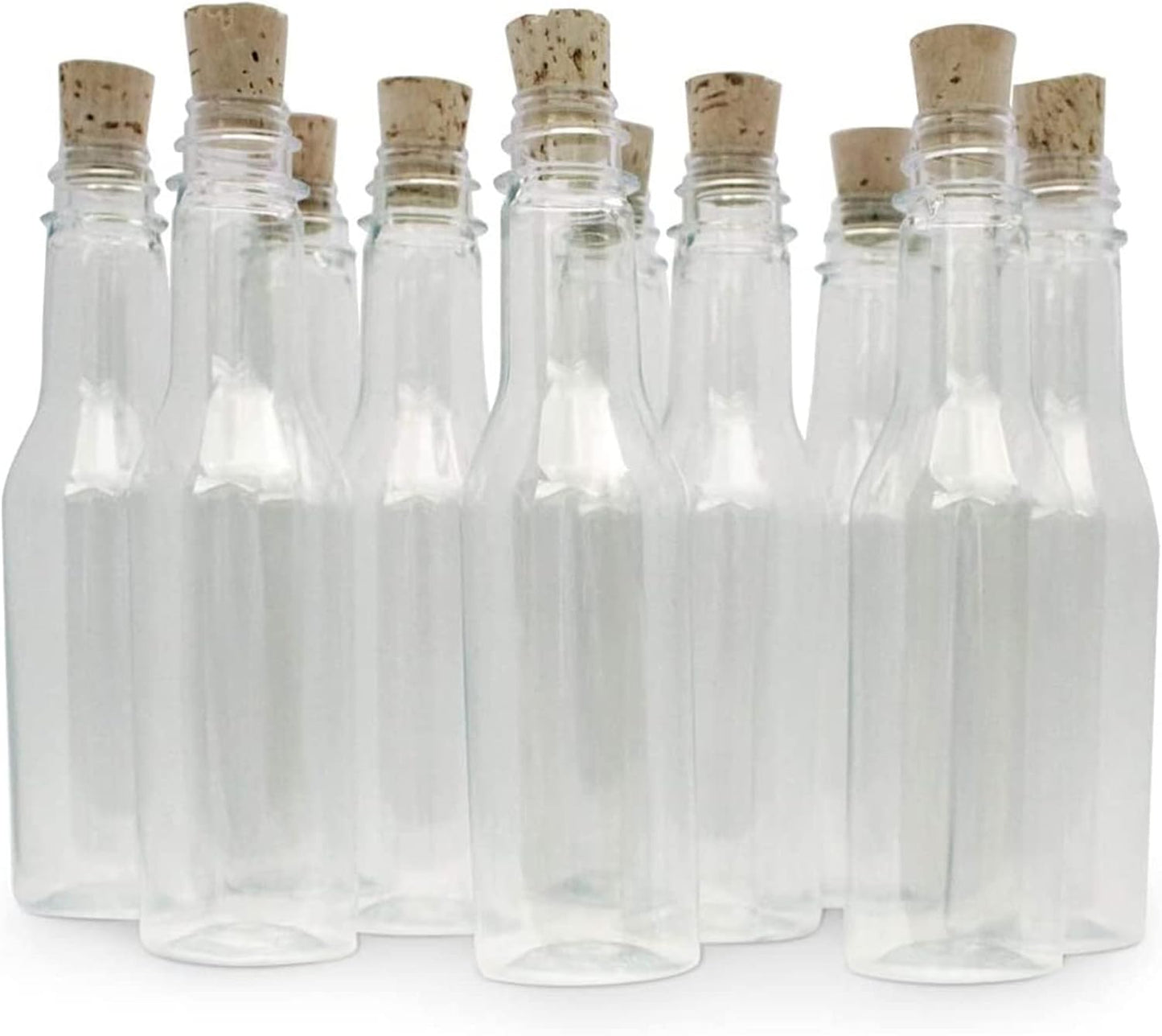 Plastic Bottles & Corks Set (20) - Clear PET Plastic Potion Bottles with Cork - Small Bottles with Cork & Tiny Jars with Cork Bottles, Message in Plastic Bottle, DIY Crafts