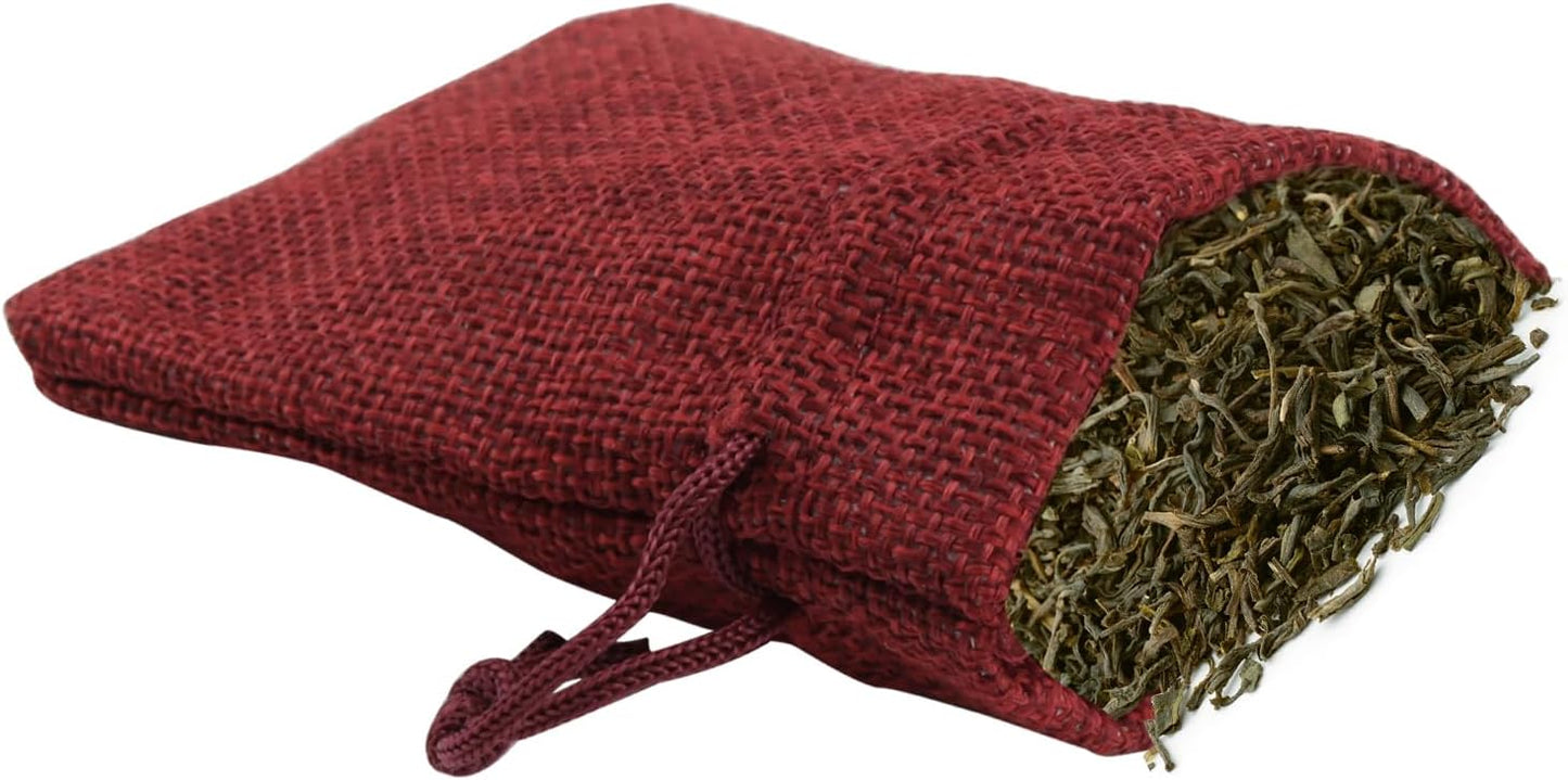 ZOENHOU 100 Packs 3 x 4 Inch Large Burlap Bags Bulk with Drawstring, Durable Wine Red Jute Drawstring Bags, Dustproof Burlap Sacks for Favors Party DIY Craft