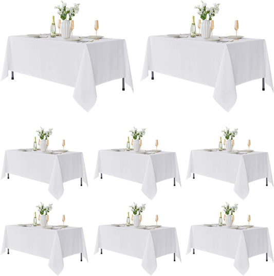 Fitable 8 Pack Rectangle Tablecloths: Stain Resistant Wrinkle Free Fabric Table Clothes, Washable Reusable Polyester Table Covers for Wedding Party Birthday Banquet Reception(White, 60x102 Inch)