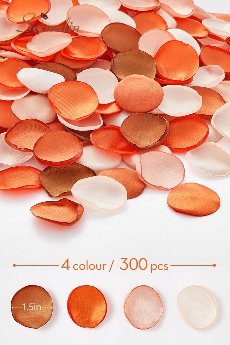 Serwalin 300Pcs Silk Rose Petals Artificial Flower Petals for Weddings Fake Rose Orange Petals Proposal for Wedding Basket Aisle Runner Bridal Shower (4 Color Mixes)