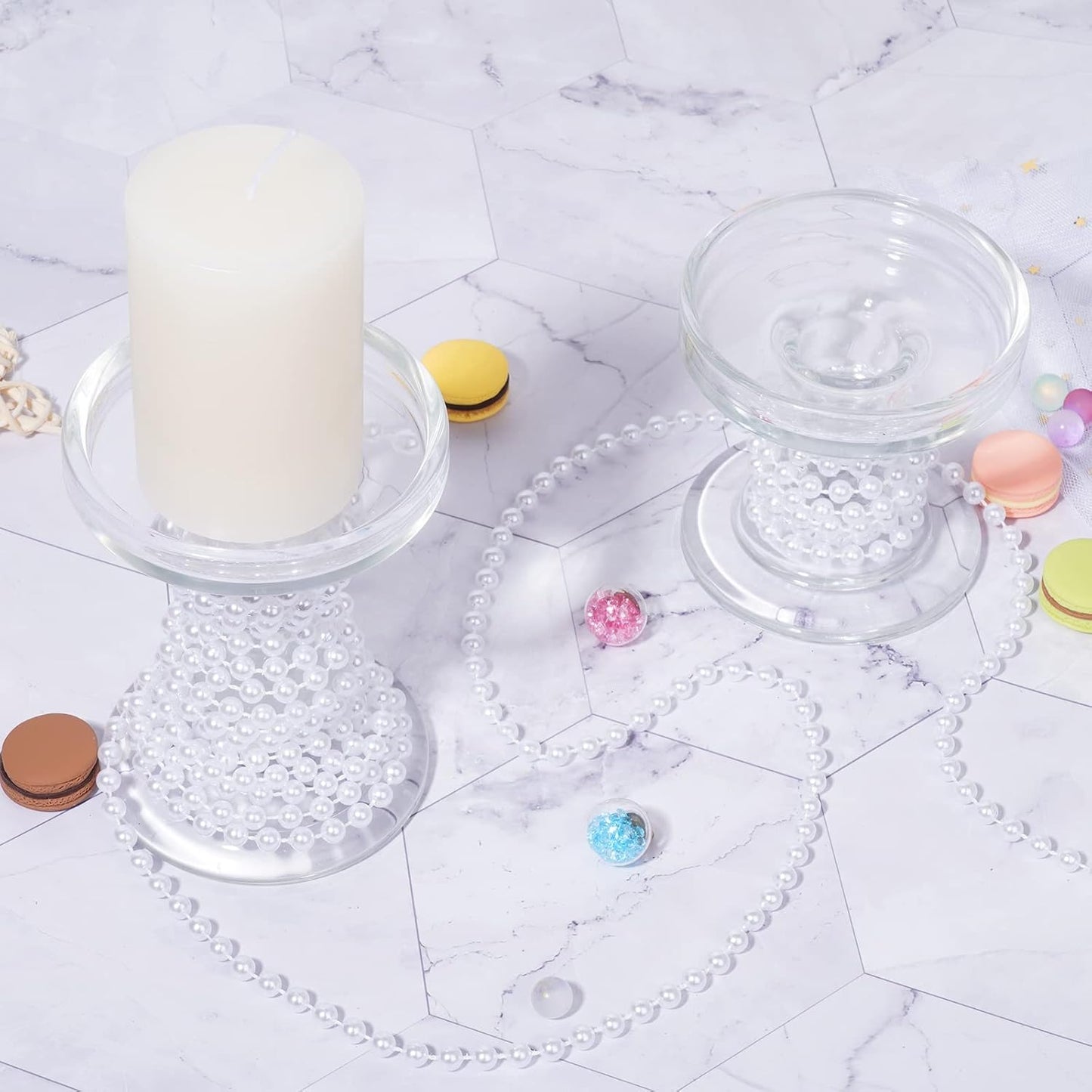 Faux White Pearl Bead Garland - 6mm Spool Pearl String Bead Roll, 22 Yards for Wedding or Christmas Tree Decoration