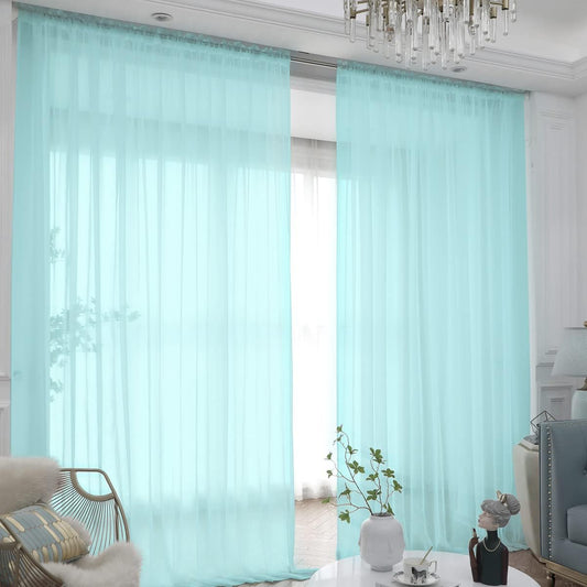 Window Lake Blue Sheer Curtains 90 Inches Long 2 Panels Sheer Curtain Basic Rod Pocket Panel for Bedroom Children Living Room Yard Kitchen (Lake Blue, 52" W x 90" L | 2 pcs)