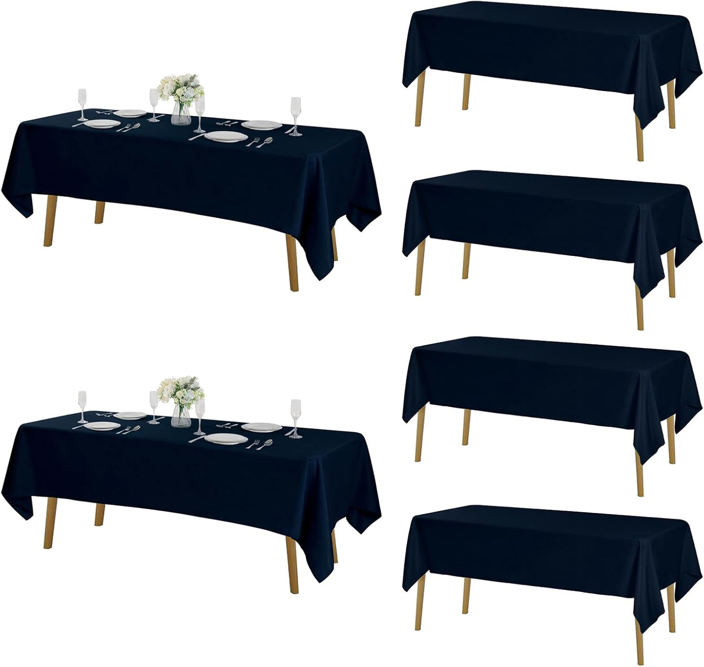 Fokitut 6 Pack Rectangle Tablecloth, 60x102 Inch, Stain Resistant and Wrinkle Polyester Table Cloth, Fabric Table Cover for Kitchen Dining, Wedding, Party, Holiday Dinner-Navy