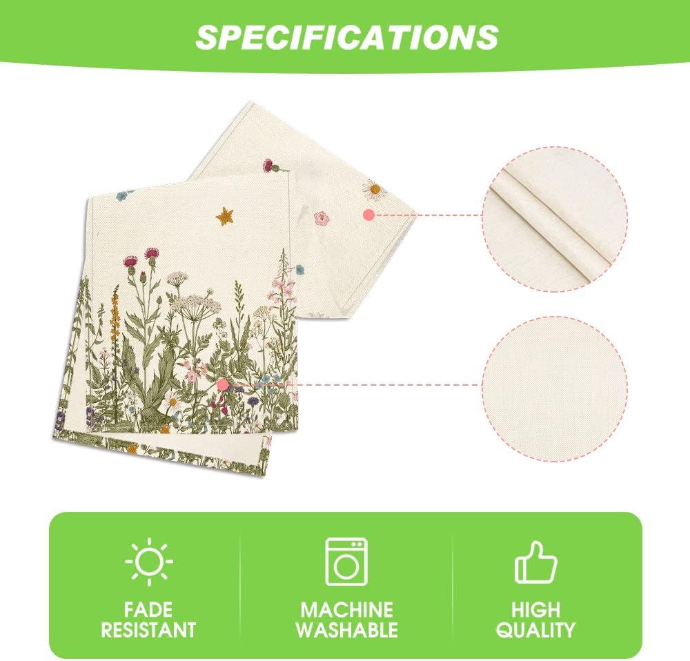 Artoid Mode Antique Herbs and Wild Flowers Summer Table Runner, Spring Fall Kitchen Dining Table Decoration for Home Party 13x72 Inch