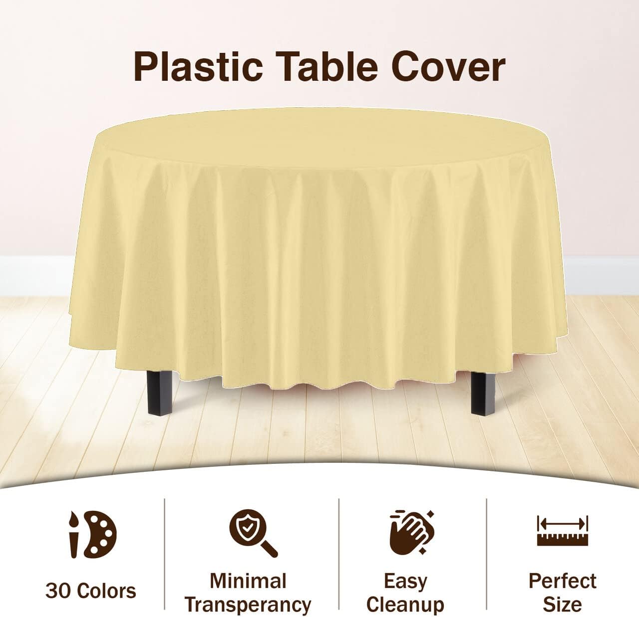 12-Pack Premium Plastic Tablecloth 84in. Round Table Cover - Light Yellow