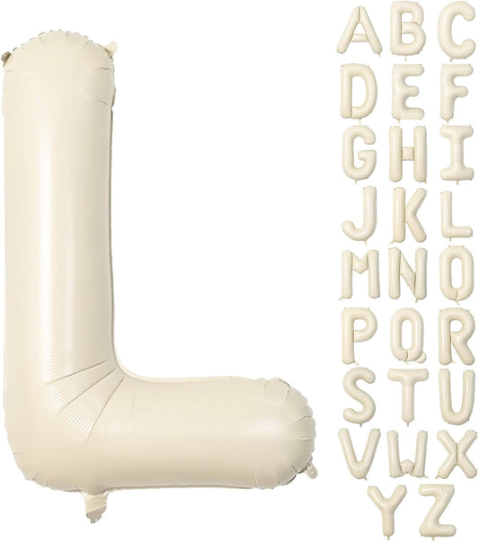 40 Inch Letter Balloons L, Big Custom A-Z Alphabet Foil Name Balloon Cream White, Self Inflating Beige Customize Helium Balloon Letters L for Women Girls Birthday Bride Baby Shower Party Decorations
