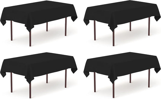 Pomp Black 60" x 84" Poplin Polyester Tablecloth (4 Pack) | Wrinkle + Stain Resistant Easy Care Premium Fabric | Fits 5FT Rectangle Table