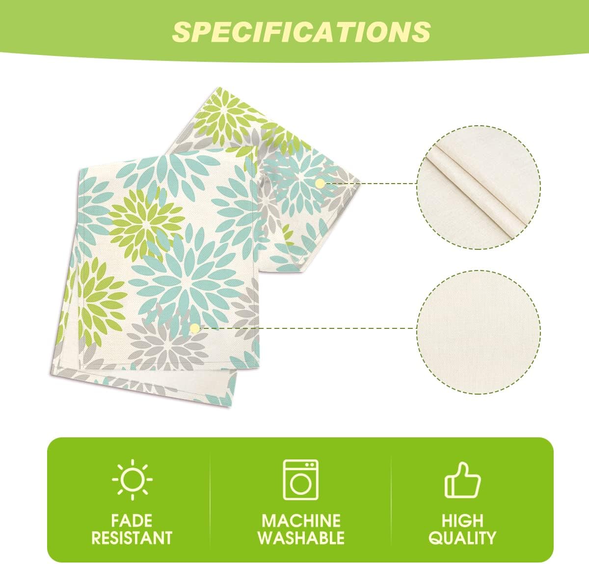 Artoid Mode Green Dahlia Floral Pinnata Summer Table Runner, Spring Kitchen Dining Table Decoration for Home Party Decor 13x72 Inch