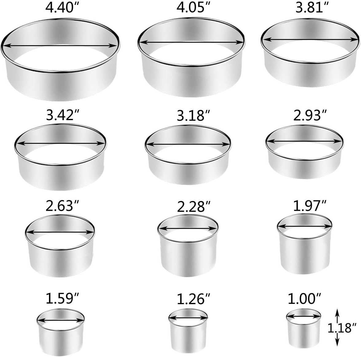 12 Pieces Round Cookie Cutters Set Stainless Steel Cookie Cutter Set Biscuit Plain Edge Round Cutters Circle Baking Metal Ring Molds Metal Ring Baking Molds Circle Pastry Donut Doughnut Cutter Set
