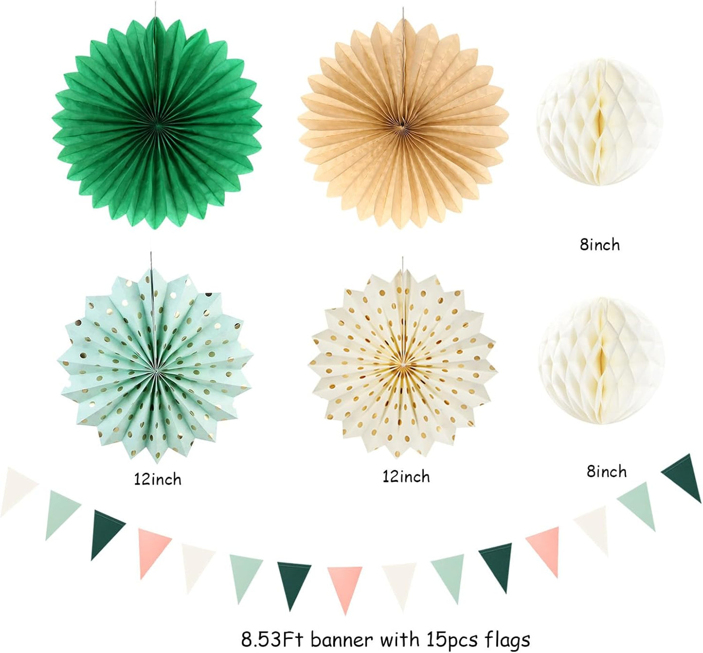 Sage-Green Pink Party-Decorations Paper-Flowers Lanterns - 20PCS Boho Rustic Tissue Pom Poms Streamers Fans Honeycomb, Birthday Baby Shower Neutral Garden Wedding Hanging Supplies Decor Burgleda