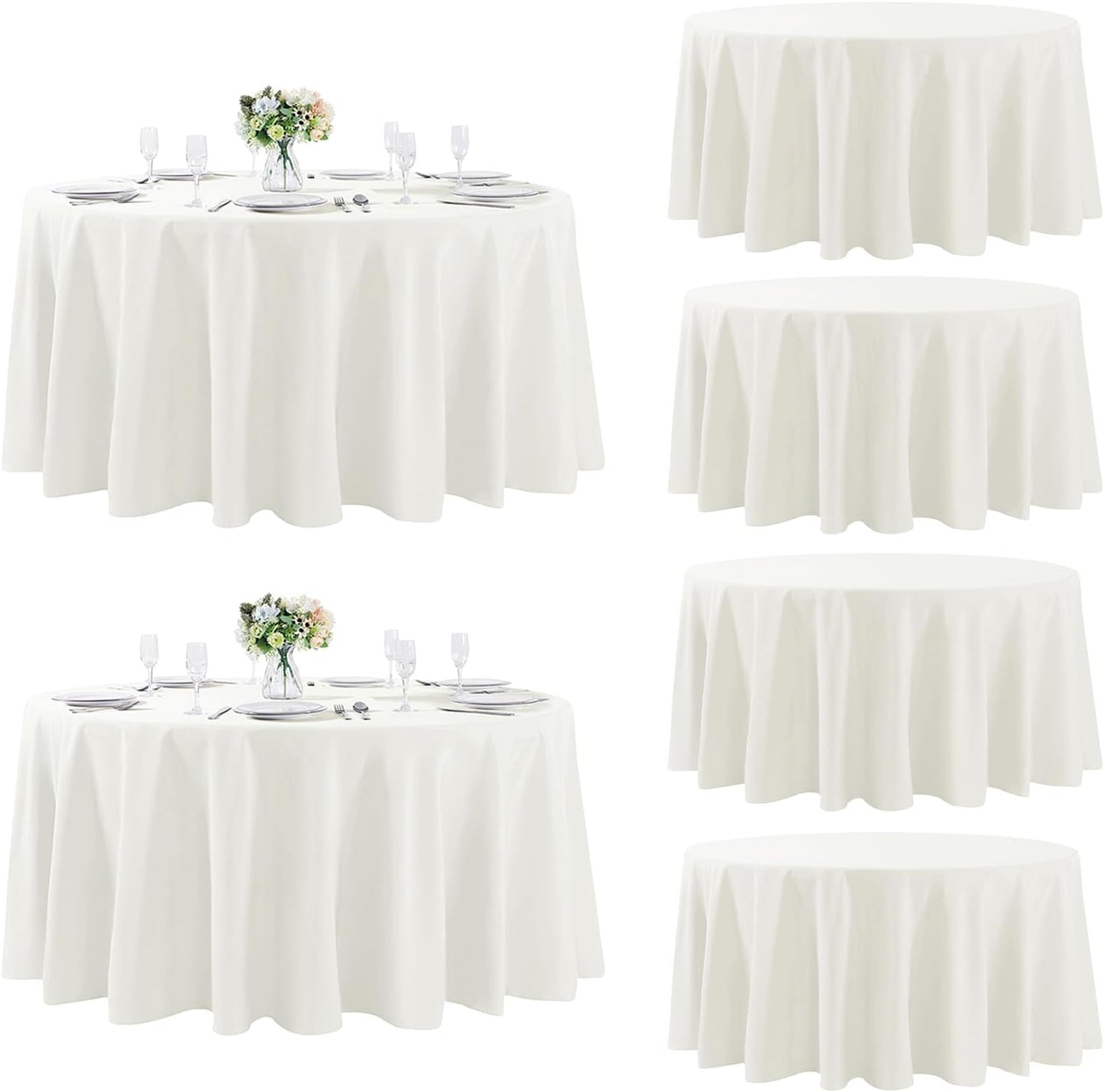Fokitut 6 Pack Round Tablecloth, 132 Inch, Stain Resistant and Wrinkle Polyester Table Cloth, Fabric Table Cover for Kitchen Dining, Wedding, Party, Holiday Dinner-Ivory