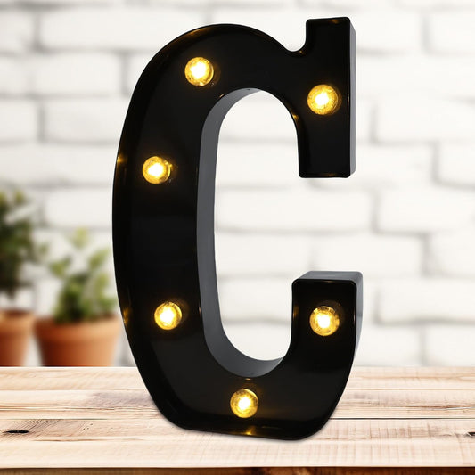 Led Marquee Letters, 8.58 Inch Black Light Up Letters, Small Led Letter Lights, Battery Powered Lighted Letterfor Table, Party, Birthday, Christmas Decor (Black, Letter C)