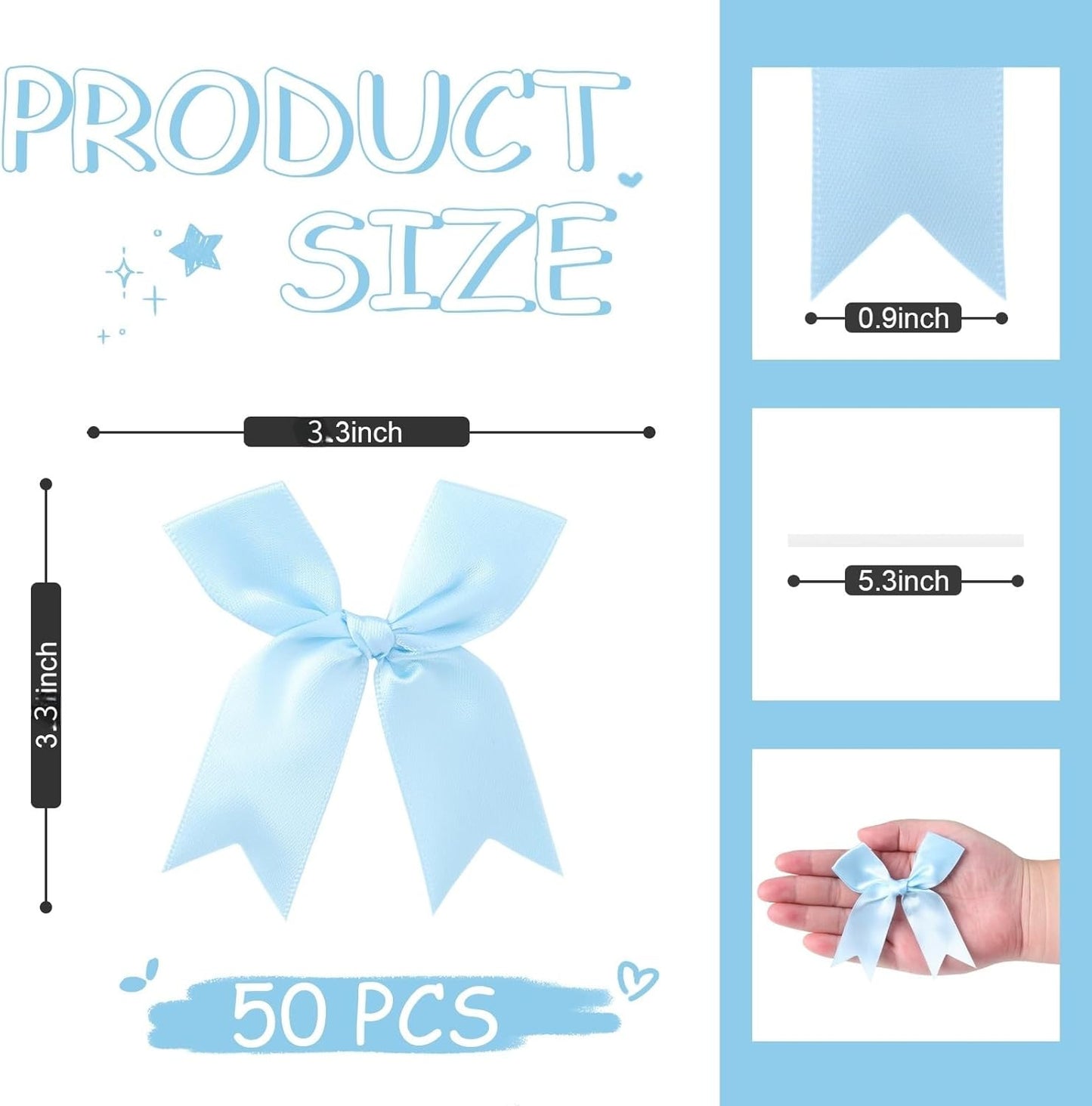 Feluwi Azure Gift Wrap Bows (50 Pcs) - 3.3 Inch Elegant Plastic-Free Bows for Christmas Gifts, Birthday Presents, Wedding Friendly Party Supplies, Baby Shower, Gift Bags Decorative Accessories