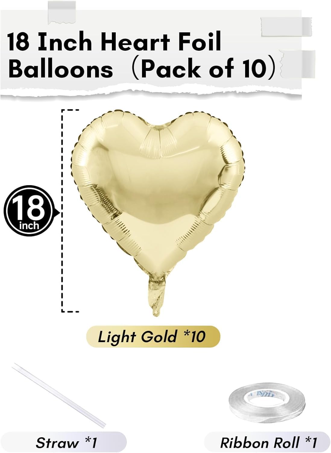 Pastel Gold Heart Balloons - 10 Pcs 18 Inch Light Yellow Foil Heart Mylar Balloons for Birthday, Wedding, Baby, Valentine's Party