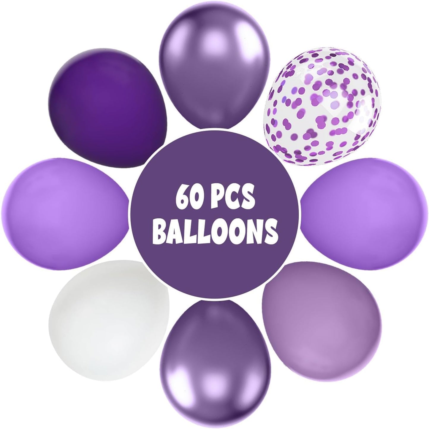 FunHot 60 Pcs Purple Balloons, 12 Inch Metallic Purple Confetti Balloons for Girls Women Birthday Wedding Bridal Baby Shower Party Decorations