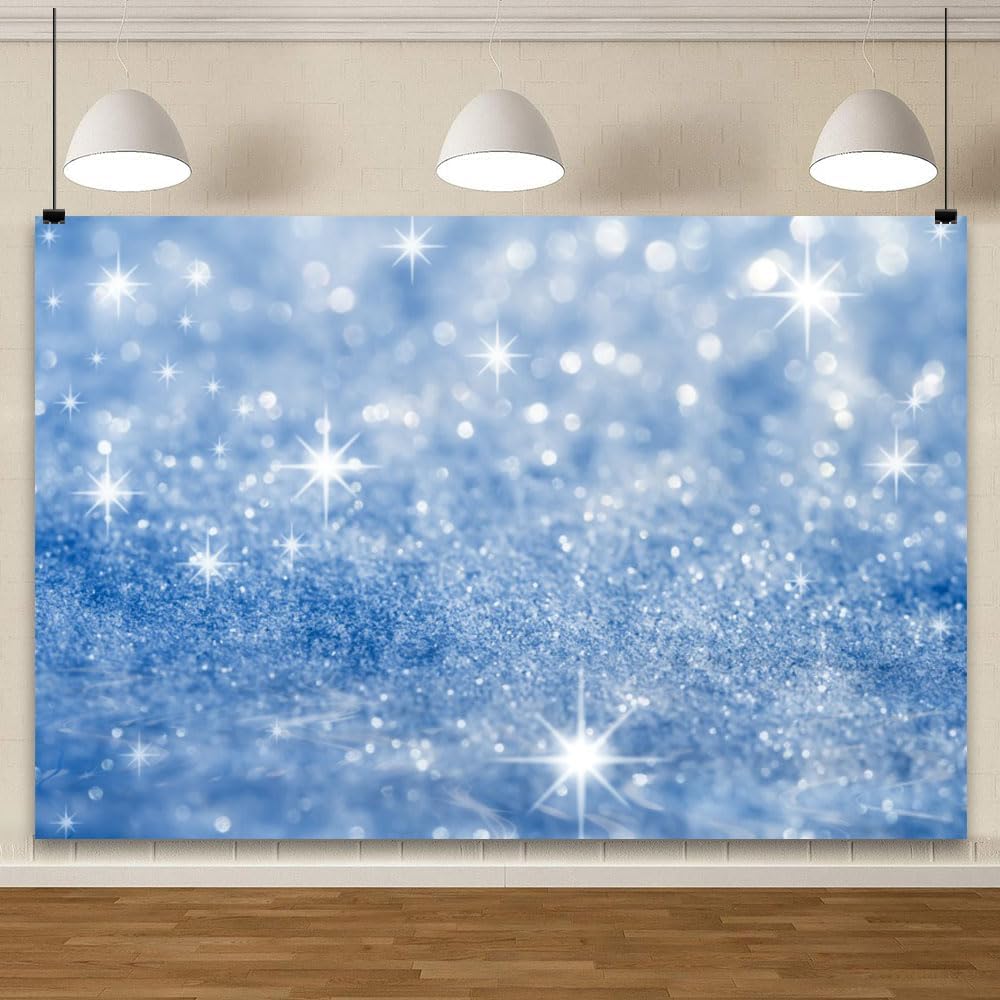 YongFoto Silver Blue Glitter Backdrop 9x6ft Silver Light Spots Blue Sequin Bokeh Photography Background Birthday Bridal Shower Wedding Photography Background Party Banner Portraits Photoshoot Props